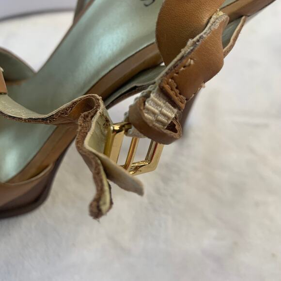 VTG Guess Womens Sz 8 Tribute Style Open Toe Strappy Nude High Heels - Picture 4 of 11